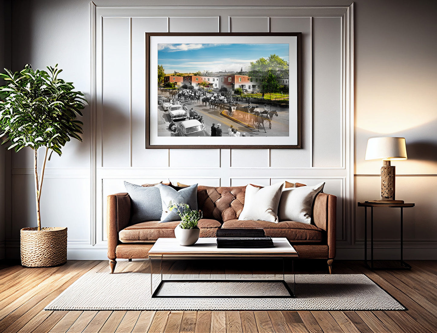 Parade on Arizona Street with Silver Bow Homes in Background - Butte Montana - Framed and Matted Print