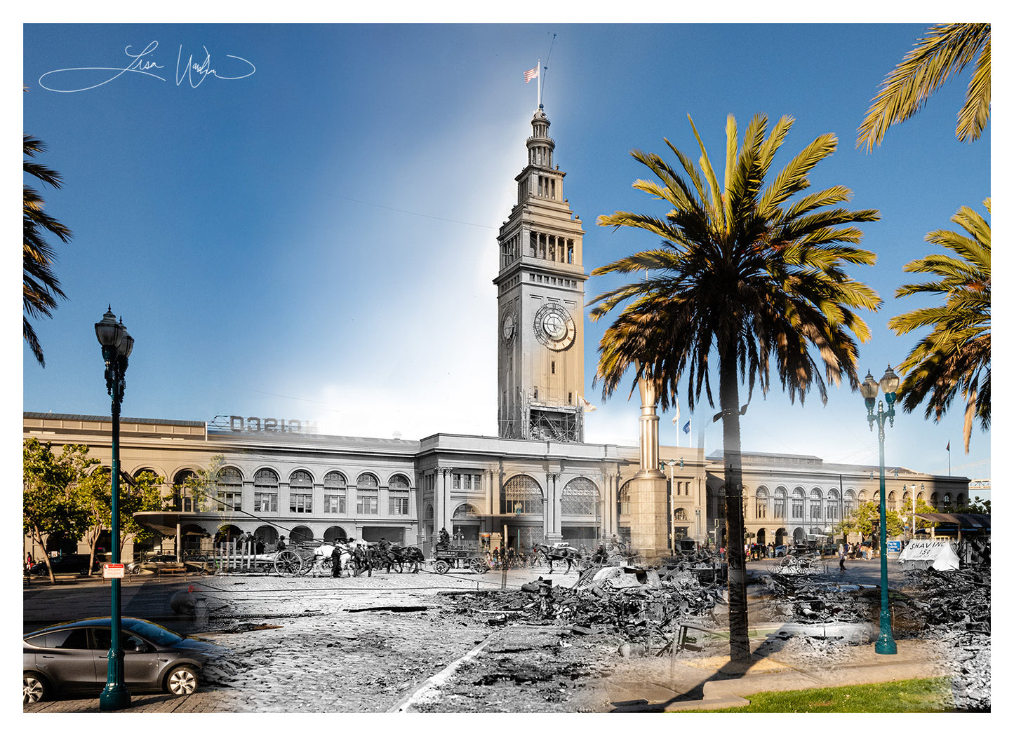 Ferry Building After Earthquake, San Francisco, California - Matted Print