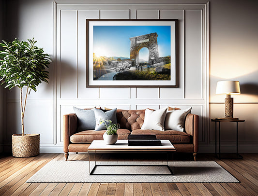 Gardiner North Entrance Arch with Cars - Framed and Matted Print