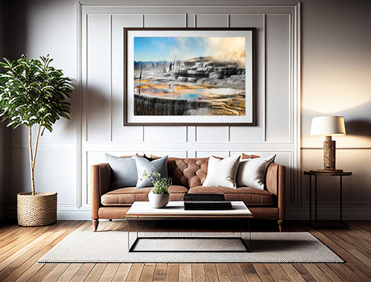 Mammoth Hot Springs Water and Formations - Framed and Matted Print