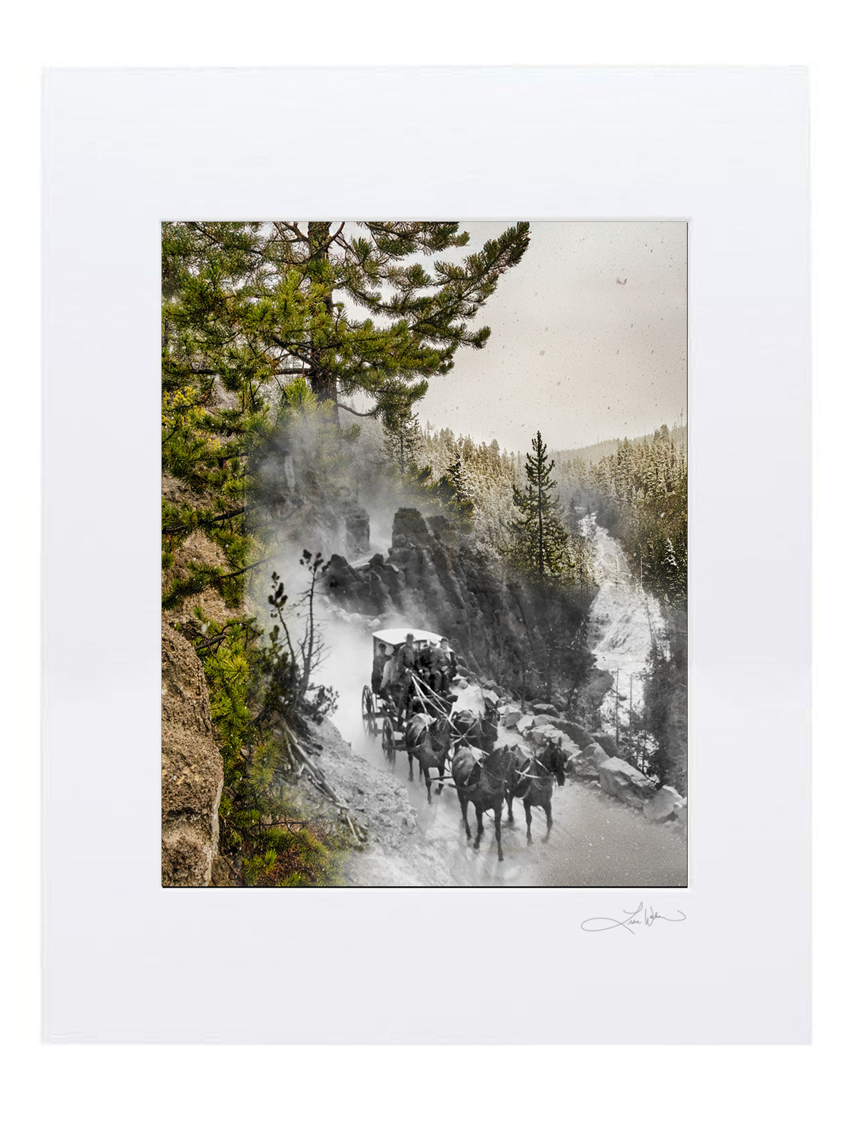 Virginia Falls, Yellowstone National Park - Matted Print