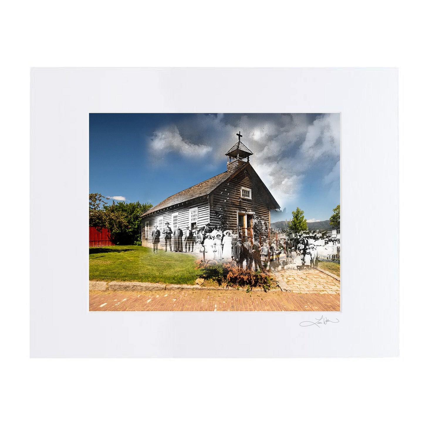 St. Patrick Church in Browns Gulch now WMOM, Butte, Montana - Matted Print